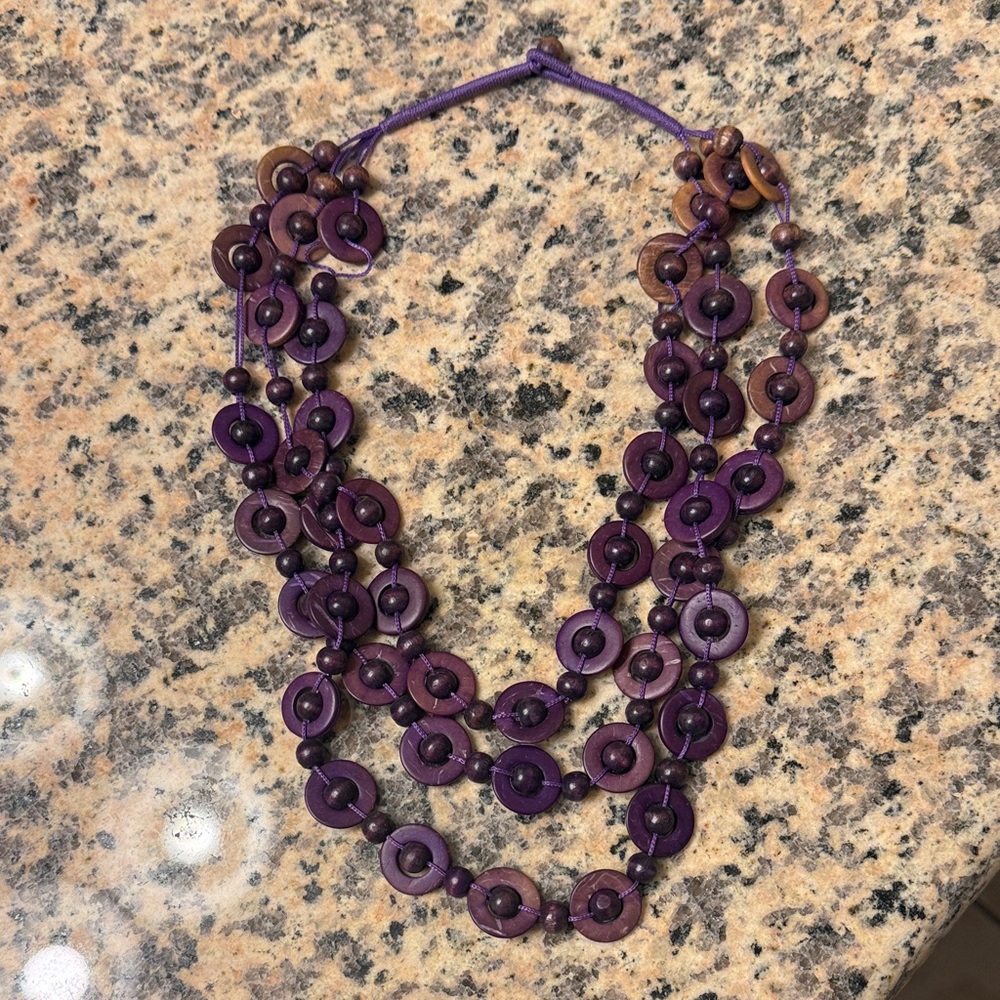 Purple Wooden Beaded Necklace